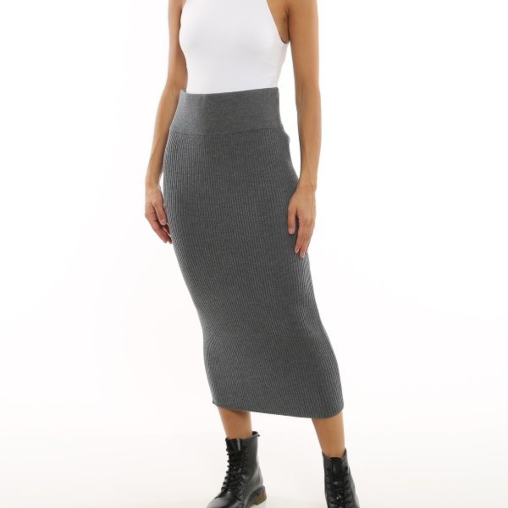 MICHAEL Michael Kors Charcoal Wool Blend Midi Skirt